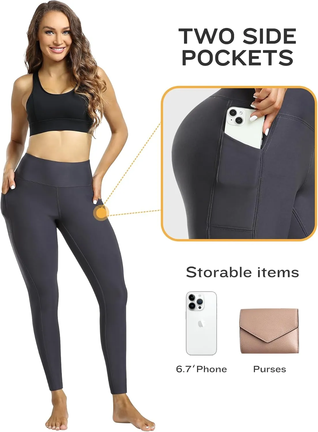 CHRLEISURE Fleece Lined Leggings Women with Pockets - Winter Warm Thermal Thick Tights High Waisted Yoga Pants