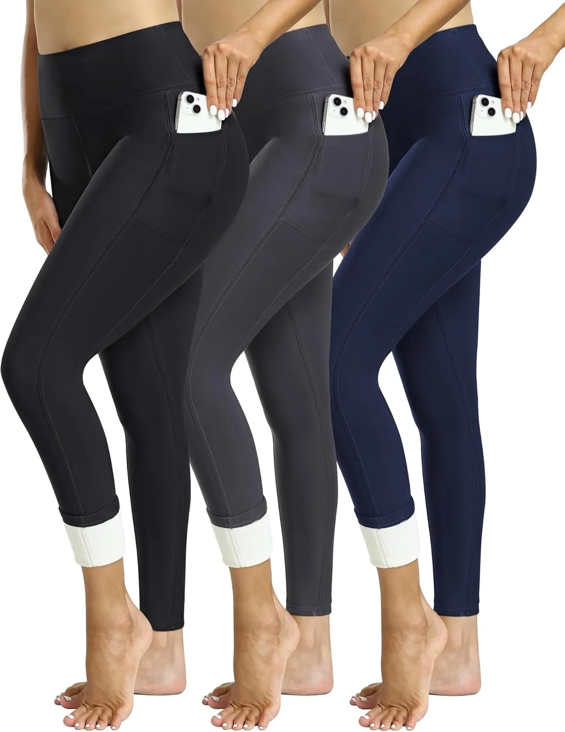 CHRLEISURE Fleece Lined Leggings Women with Pockets - Winter Warm Thermal Thick Tights High Waisted Yoga Pants