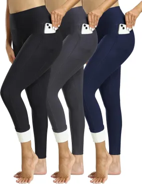 CHRLEISURE Fleece Lined Leggings Women with Pockets - Winter Warm Thermal Thick Tights High Waisted Yoga Pants