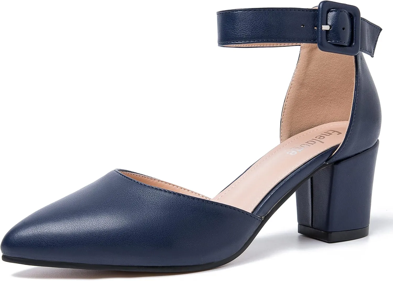 Closed Toe Heels for Women Pointed Toe Heels Low Block Chunky Pumps Ankle Strap D'Orsay Wedding Party Dress Shoes