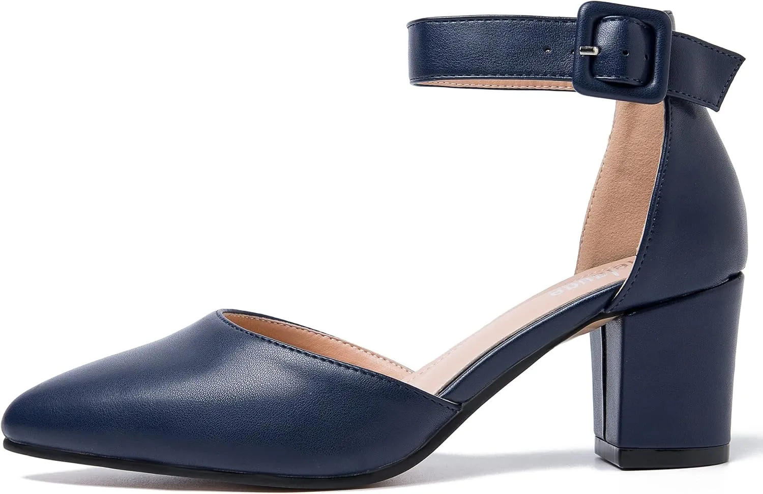 Closed Toe Heels for Women Pointed Toe Heels Low Block Chunky Pumps Ankle Strap D'Orsay Wedding Party Dress Shoes