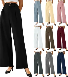 Dress Pants Women Loose Fit High Waisted Formal Wide Leg Trousers Button Flowy Office Business Work Slacks with Pockets