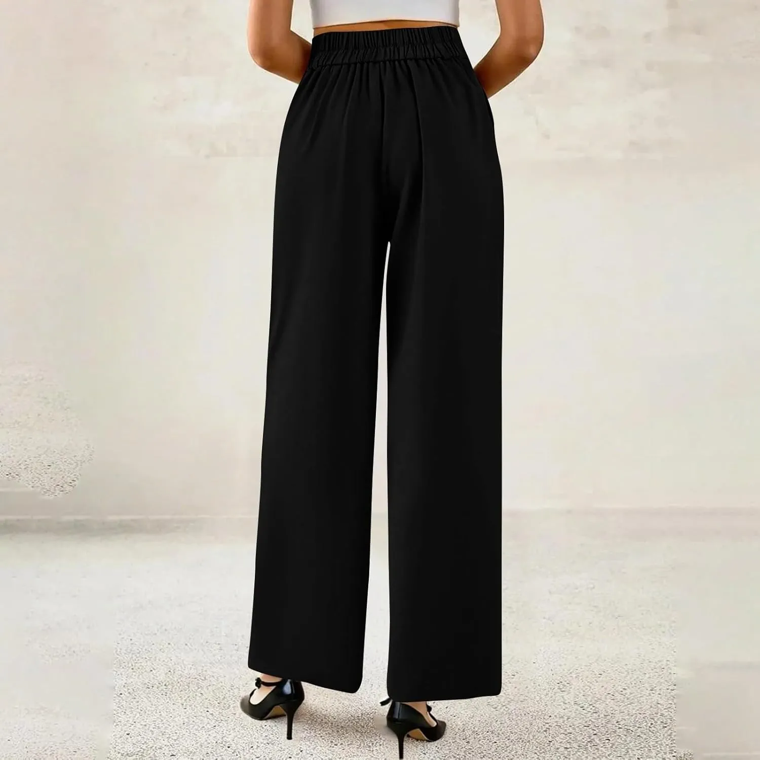 Dress Pants Women Loose Fit High Waisted Formal Wide Leg Trousers Button Flowy Office Business Work Slacks with Pockets