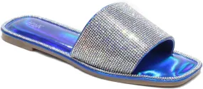 H2K Womens Glitter Bling Fancy Slide Flat Low Wedge Sparkle Sandals Shoes Dream