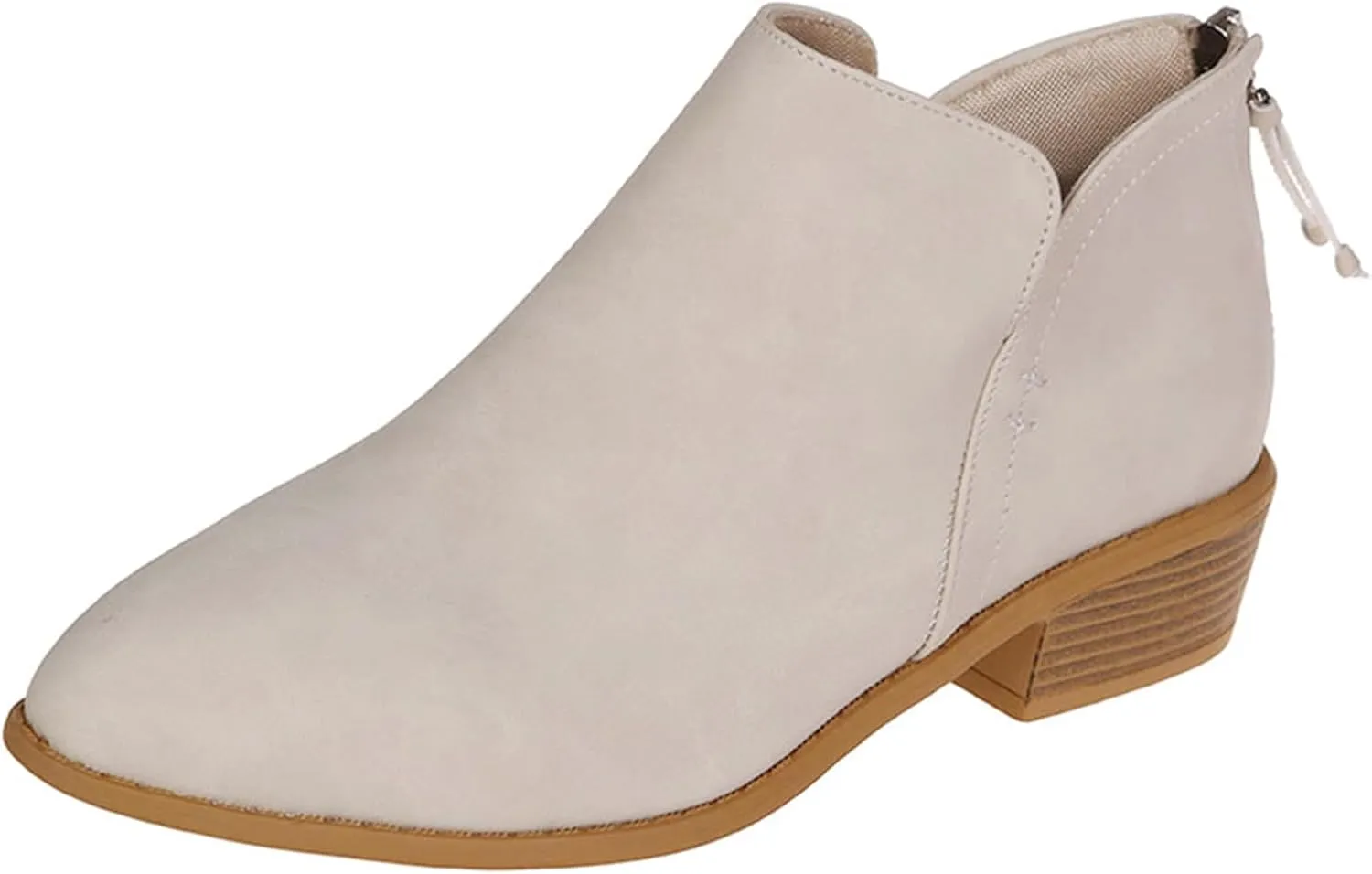 JITUUE Ankle Boots for Women Loafers Slip On Shoes Chunky Block Low Heels Office Pointed Toe Booties with Zipper Tassels
