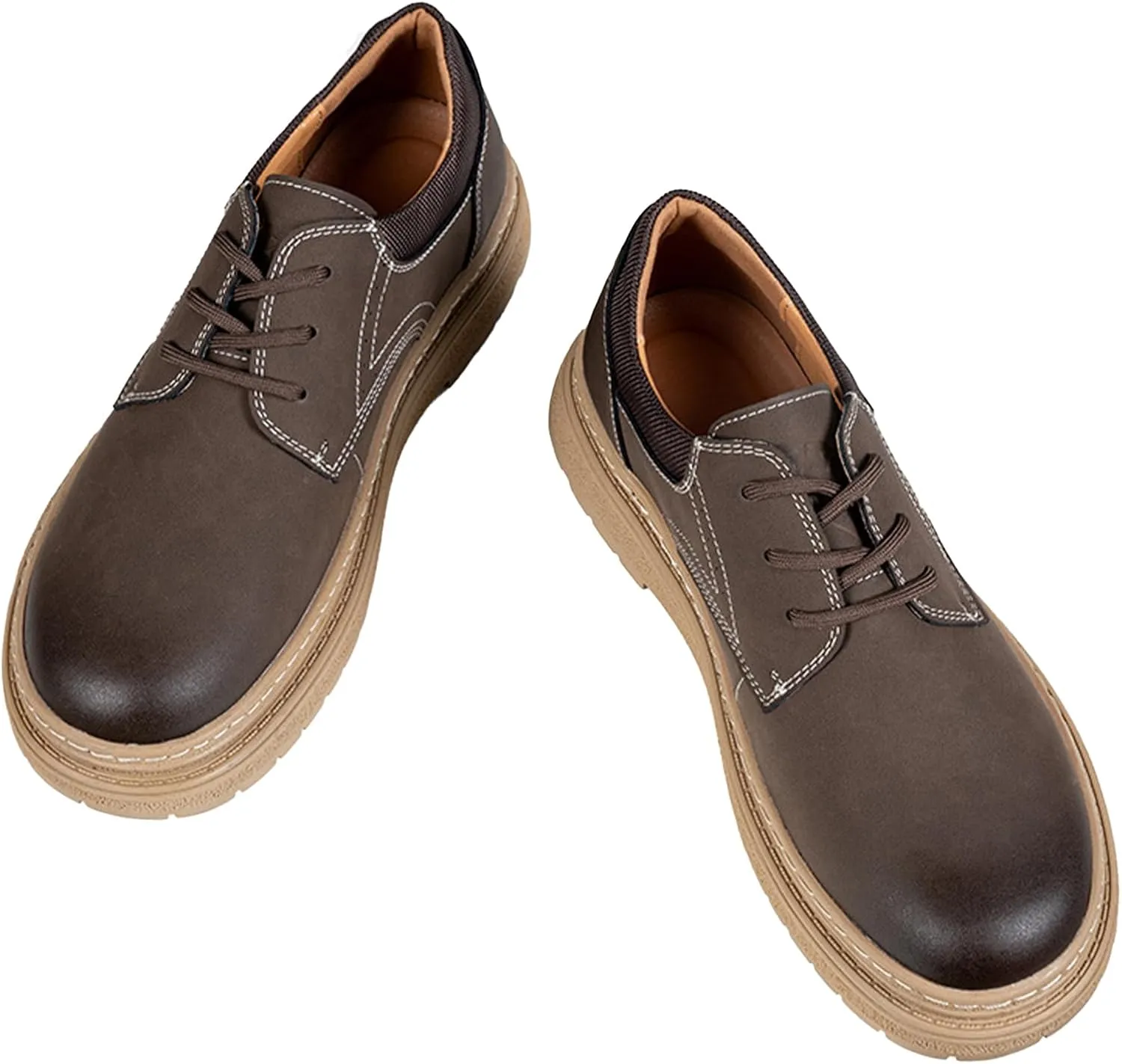 Men's Leather Round Toe Dress Loafers Classic Lace-up Platform Work Shoes Comfortable Non-Slip Breathable Oxford Shoes Fashion Office Business Dress Shoes