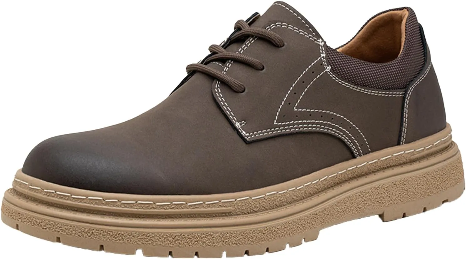 Men's Leather Round Toe Dress Loafers Classic Lace-up Platform Work Shoes Comfortable Non-Slip Breathable Oxford Shoes Fashion Office Business Dress Shoes