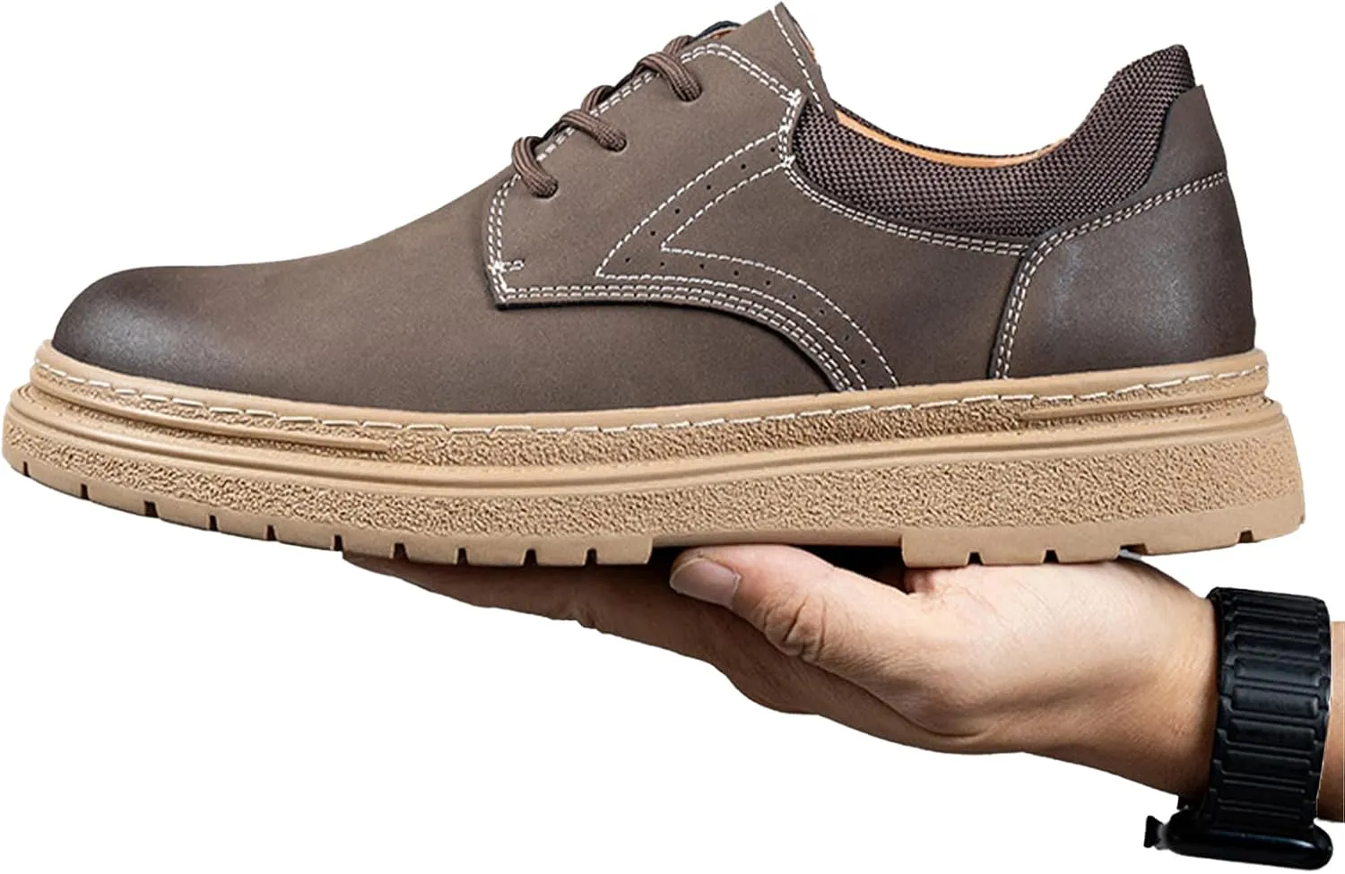 Men's Leather Round Toe Dress Loafers Classic Lace-up Platform Work Shoes Comfortable Non-Slip Breathable Oxford Shoes Fashion Office Business Dress Shoes