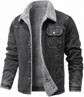 Men's Sherpa Lined Denim Jacket Warm Winter Button Down Classy Casual Trucker Denim Padded Jacket for Men