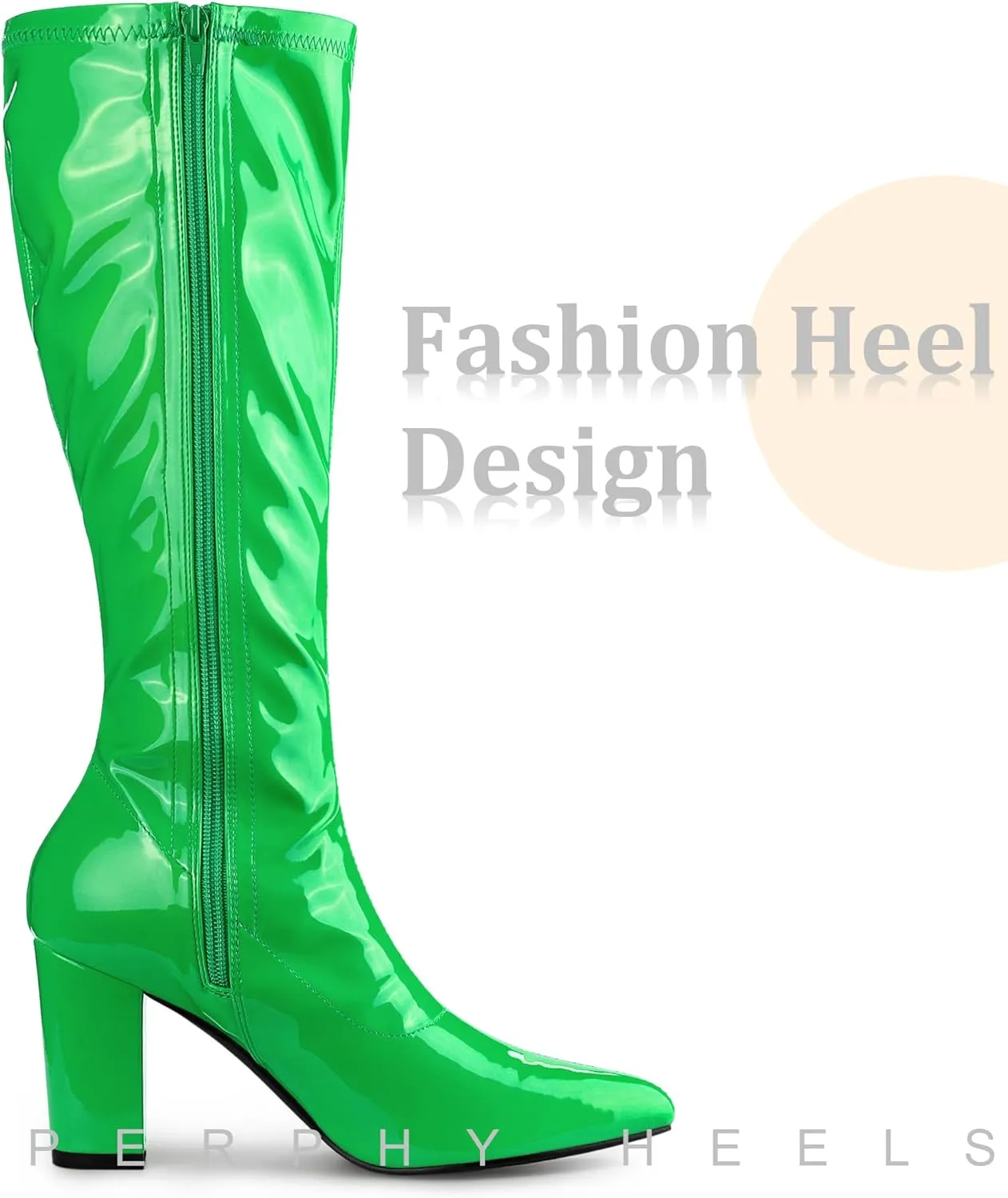 Perphy Go Go Boot Patent Leather Chunky Heels Knee High Boots for Women