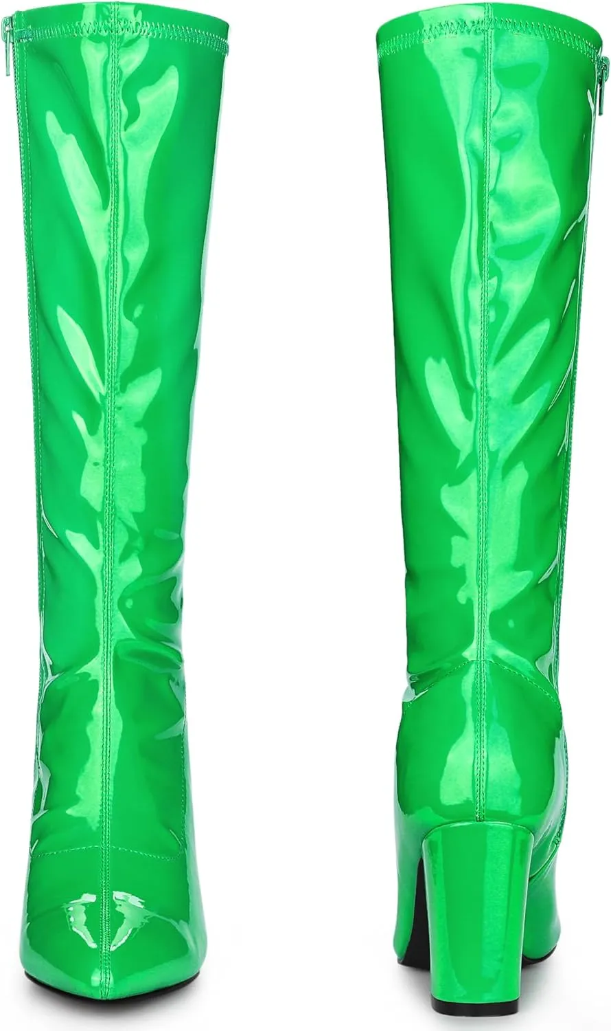 Perphy Go Go Boot Patent Leather Chunky Heels Knee High Boots for Women