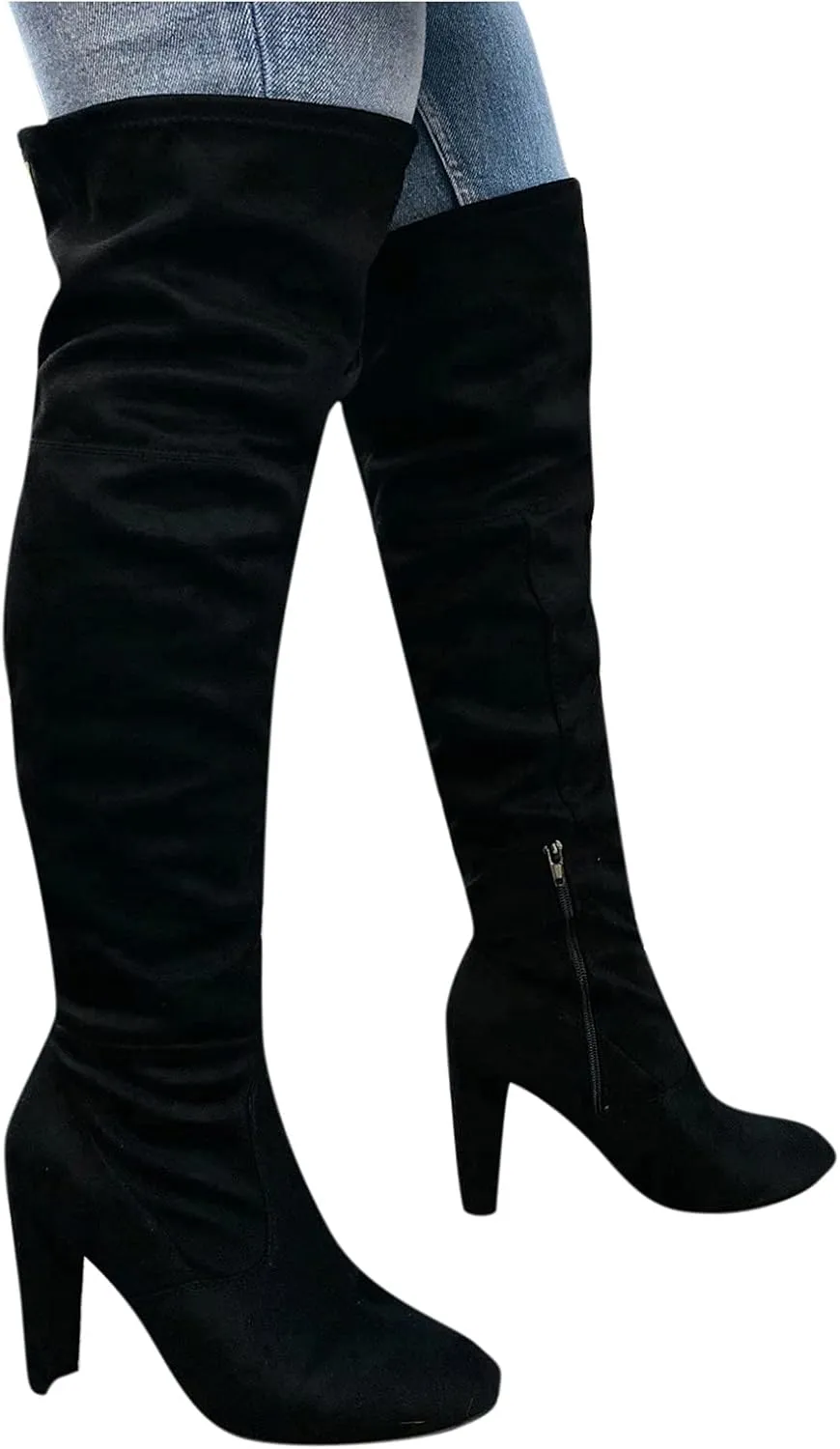 Thigh High Boots for Women Fashion Over The Knee Boots Platform Heels Suede Long Boots Zipper Flat Booties Tall Dress Boots