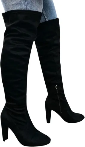 Thigh High Boots for Women Fashion Over The Knee Boots Platform Heels Suede Long Boots Zipper Flat Booties Tall Dress Boots