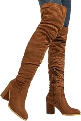 Thigh High Boots for Women Fashion Over The Knee Boots Platform Heels Suede Long Boots Zipper Flat Booties Tall Dress Boots