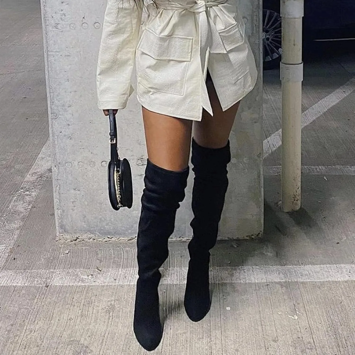 Thigh High Boots for Women Fashion Over The Knee Boots Platform Heels Suede Long Boots Zipper Flat Booties Tall Dress Boots