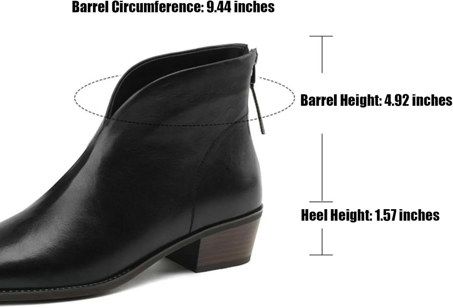 Women's Pointed Toe Chunky Stacked Low Heel Ankle Boots Fashion V-Cut Back Zip Western Ankle Boots Warm Fur Lined Genuine Leather Dress Booties