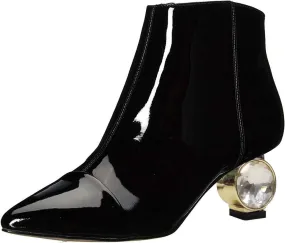XYD Women Crystal Low Heel Ankle Boots Pointed Toe Shoes Side Zipper Prom Party Dress Fashion Short Booties