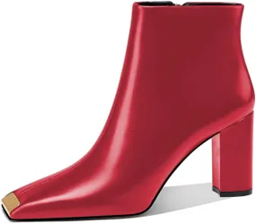XYD Women Trendy Closed Square Toe Ankle Boots High Chunky Stack Heel Short Bootie Winter Fall Outdoor Party Event Shoes with Zipper