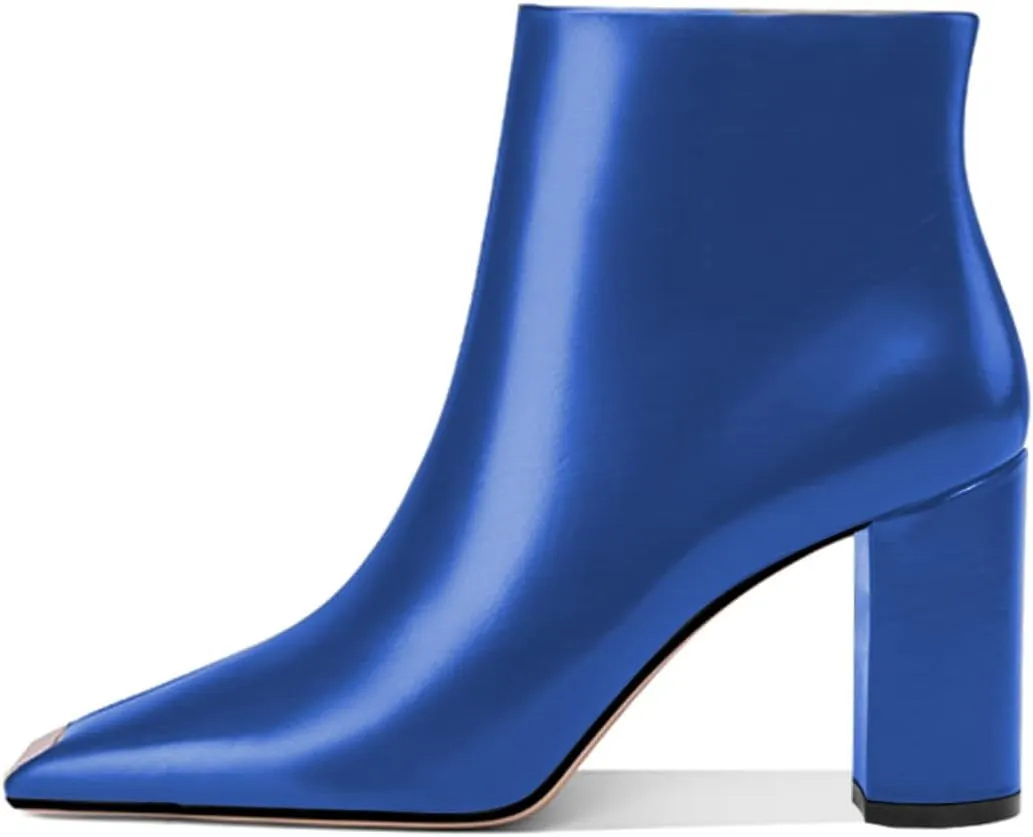 XYD Women Trendy Closed Square Toe Ankle Boots High Chunky Stack Heel Short Bootie Winter Fall Outdoor Party Event Shoes with Zipper